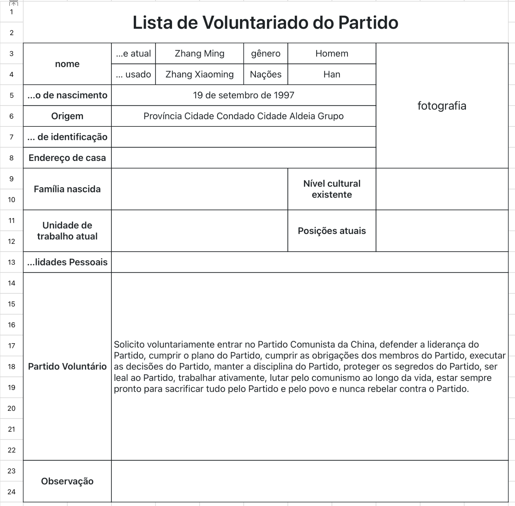 Lista de Voluntariado do Partido